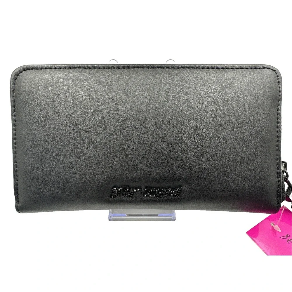 Betsey Johnson Black Zip Around Wallet Wristlet All Over Spiders DetachableStrap